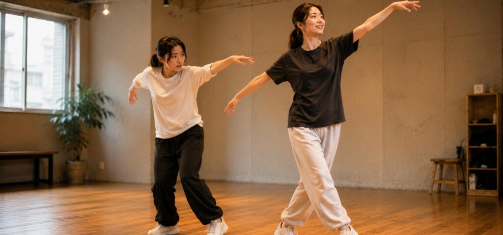 天神のダンススクールで基礎練習をする初心者