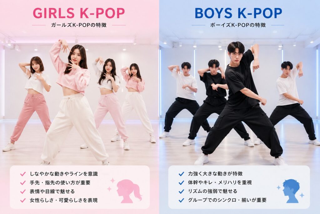 ガールズK-POPとボーイズK-POPの振付や見せ方の違い