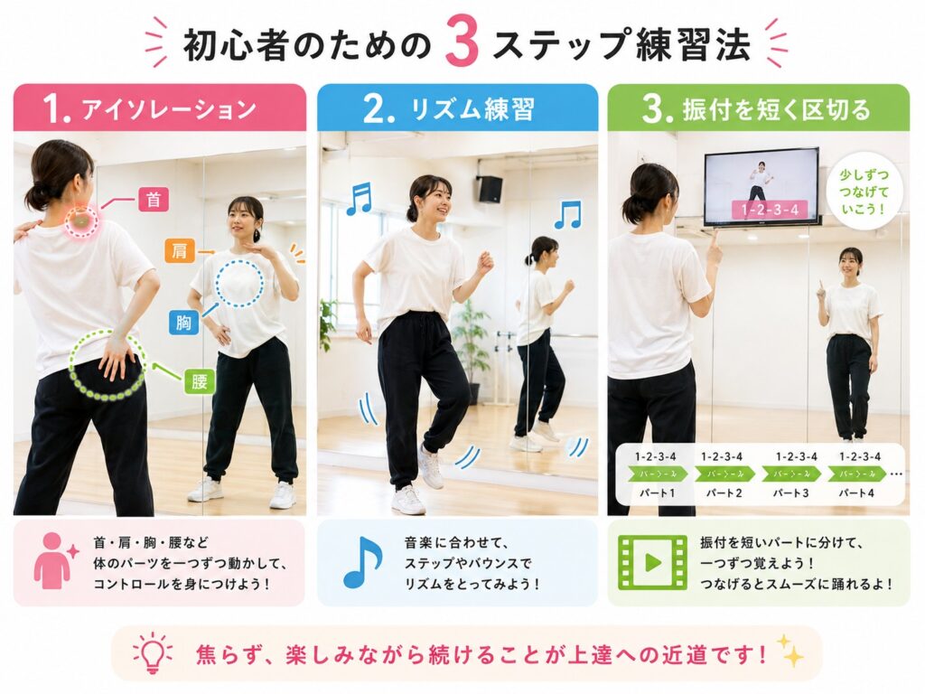 BTSのように踊りたい初心者が基礎からダンスを練習する様子